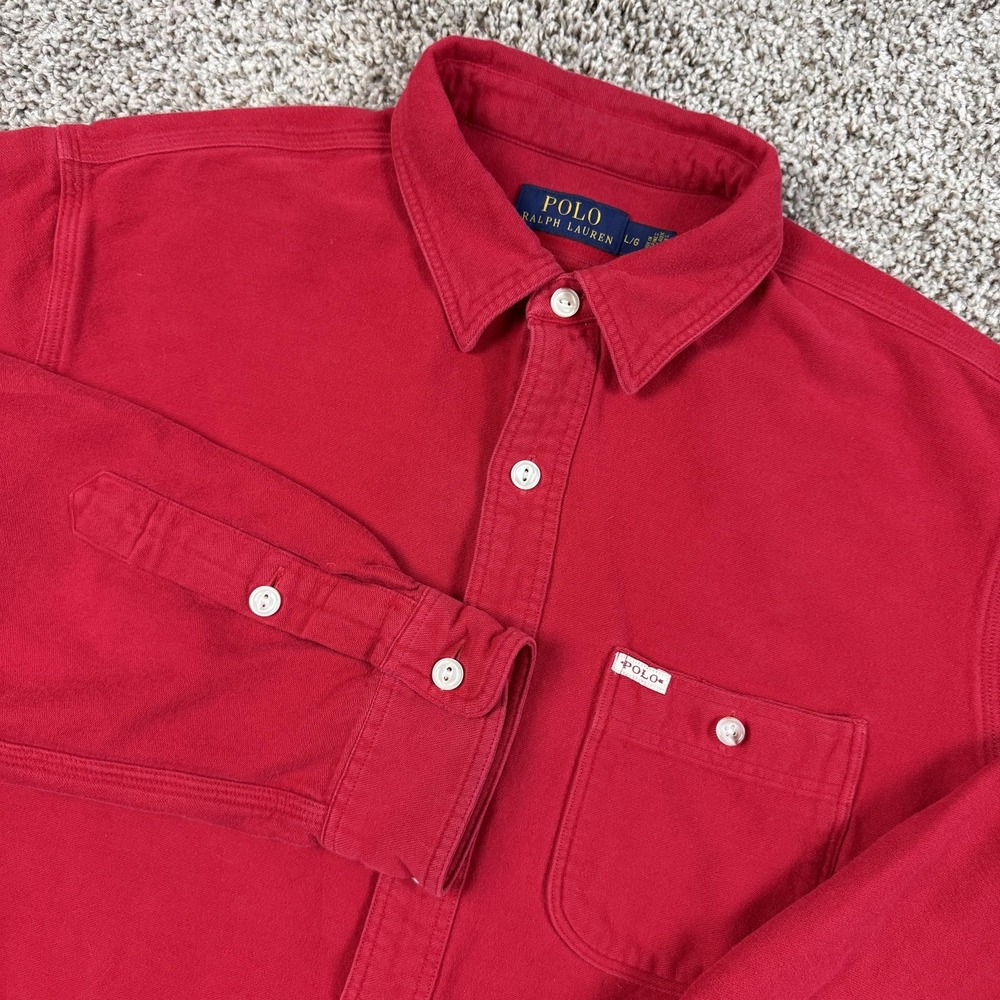 Polo Ralph Lauren Shirt Mens Large Red Chamois Flannel Button Up Chest Pocket